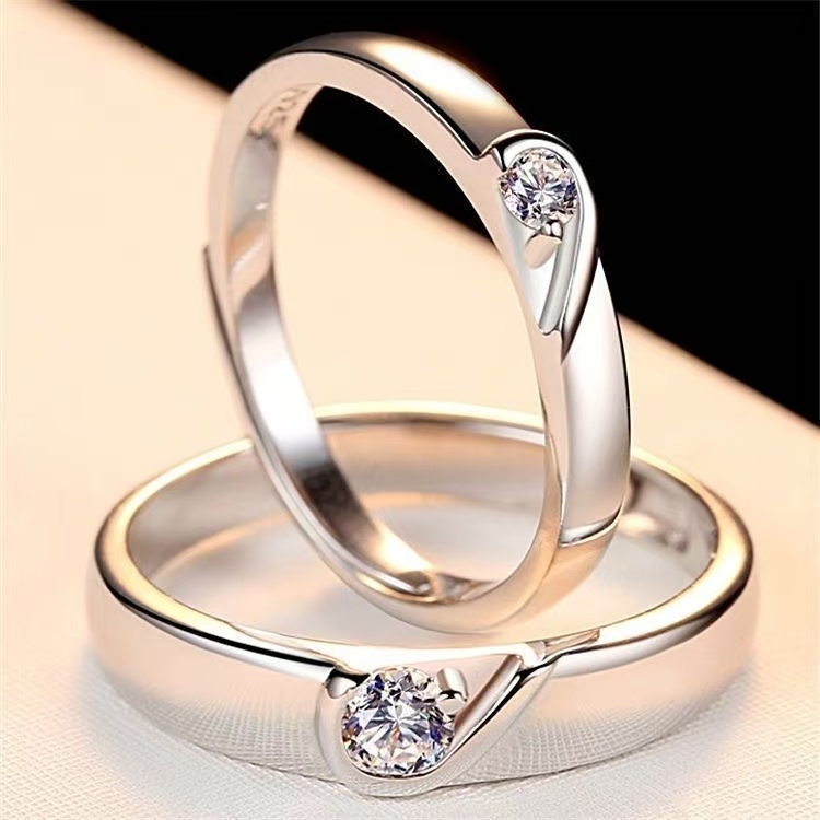 S925 Silver Adjustable Couple's Ring, Engagement Ring with Anti-Chlorination