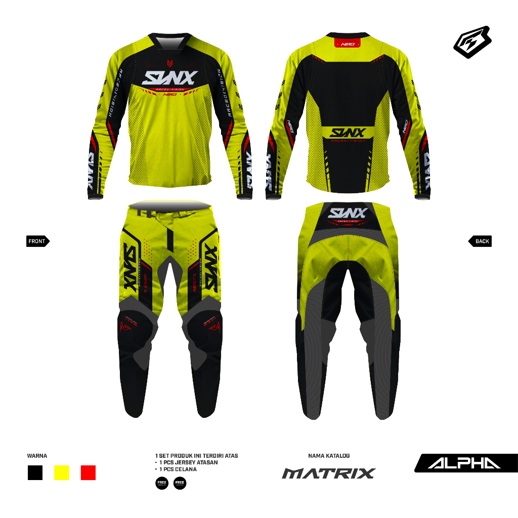 JERSEY SET SVNX ORIGINAL MX GEAR CUSTOM DESIGN / GEARSET ALPHA MATRIX SERIES