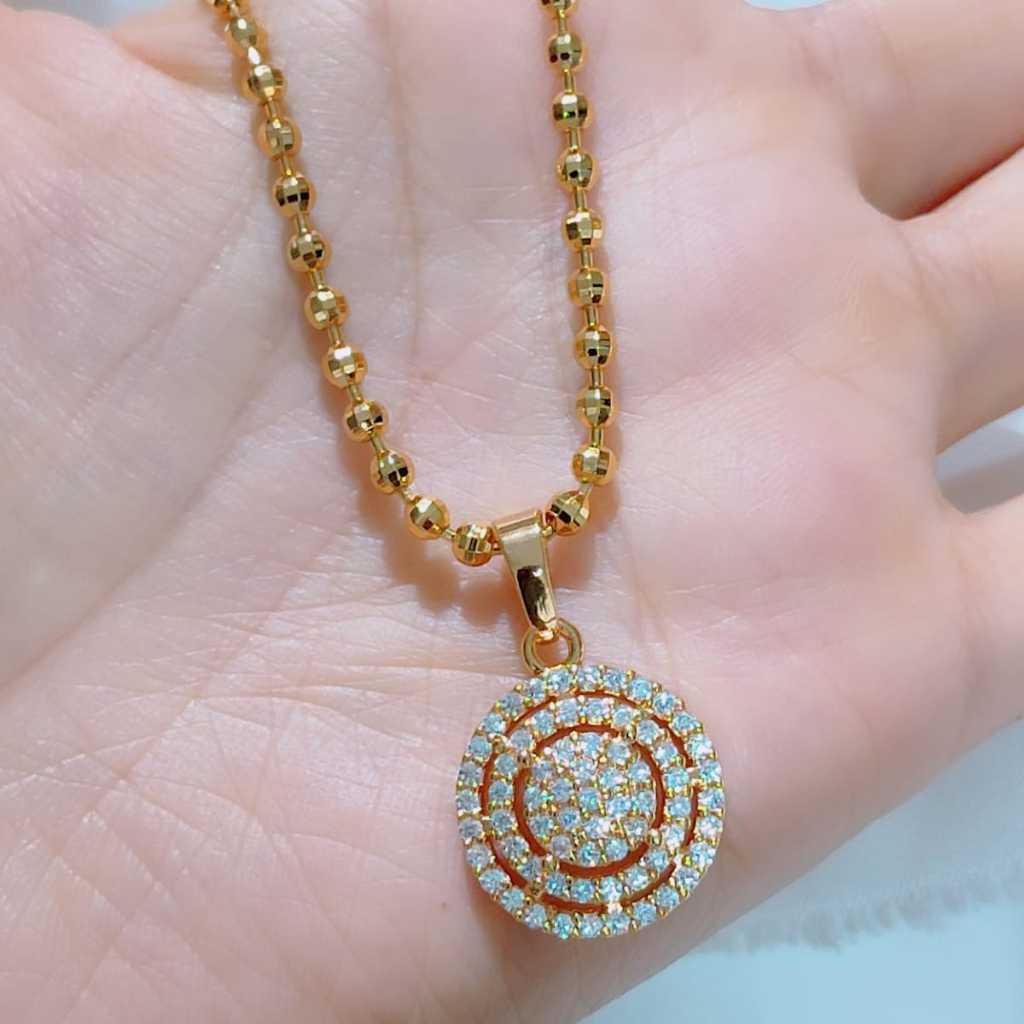 Kalung biji lada besar set liontin bulat full mata