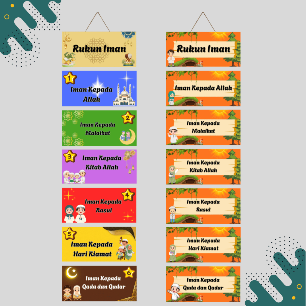 Hiasan Dinding Kelas Rukun Iman Gantung | Pajangan Edukasi Anak Rukun Iman