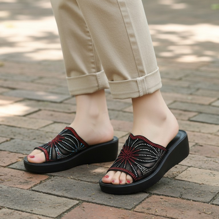 Sandal Wanita Pesta / Sendal Wedges Kondangan Ibu Ibu Kekinian Terlaris