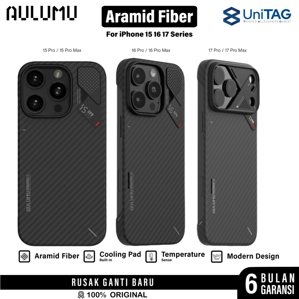 AULUMU Aramid Fiber Ultra Slim Case for iPhone 15 16 17 Pro Max Magsafe Cooling Pad