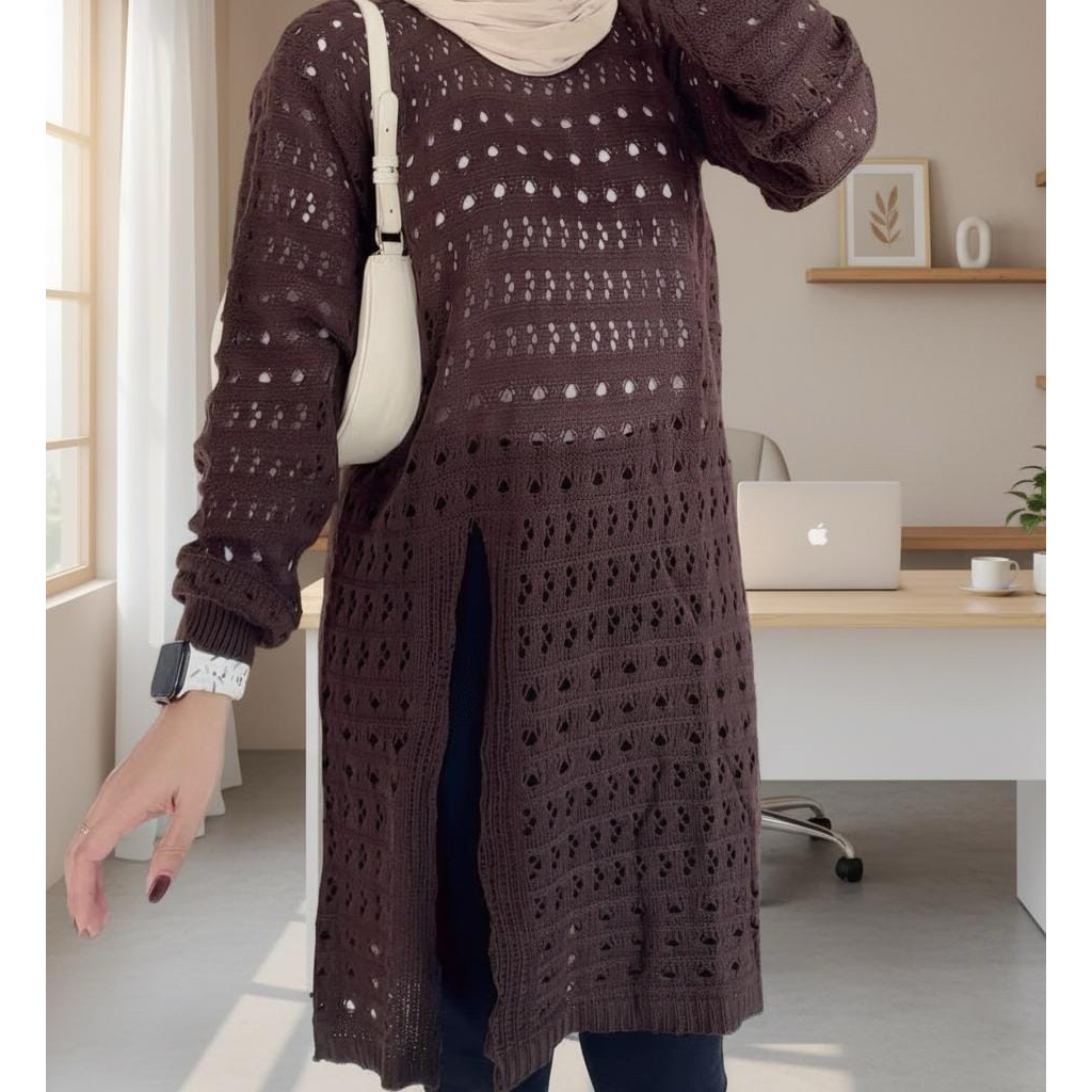Yarra blouse Atasan tunik rajut wanita motif jaring Outer Knit Pantai