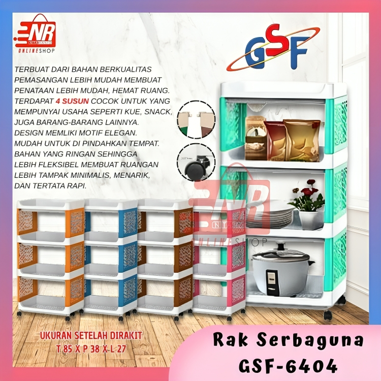 Rak Plastik 4 Susun GSF G-6404 Plus Roda - Rak Yoyo - Rak Apartemen - Rak Buku Majalah Koran - Rak M