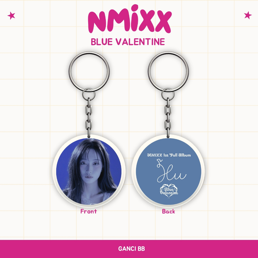 KEYCHAIN NMIXX BLUE VALENTINE GANCI BOLAK BALIK GANTUNGAN KUNCI KPOP UNOFFICIAL BAE JIWOO KYUJIN