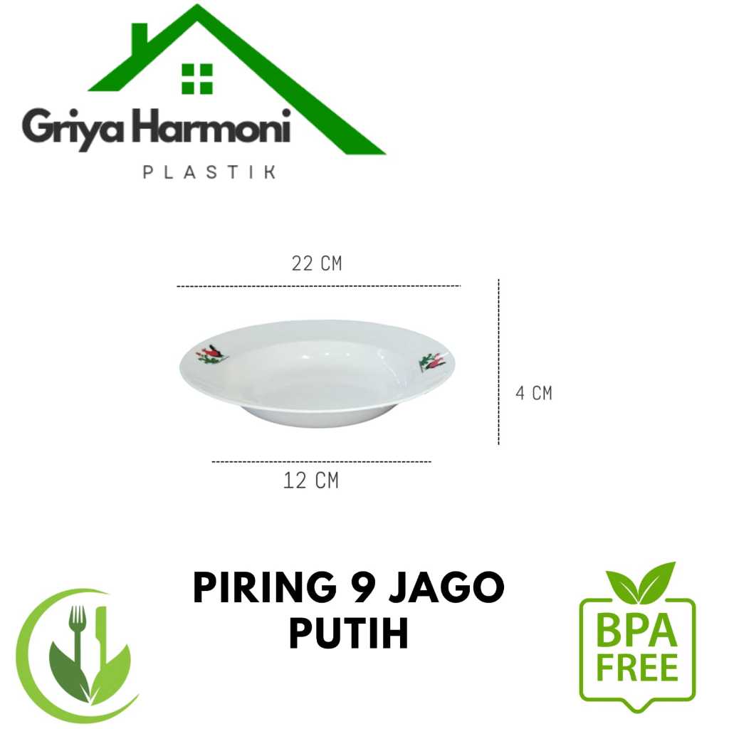 (12 PCS) PIRING 9 JAGO PUTIH - PIRING MAKAN PLASTIK - PIRING PUTIH MOTIF JAGO