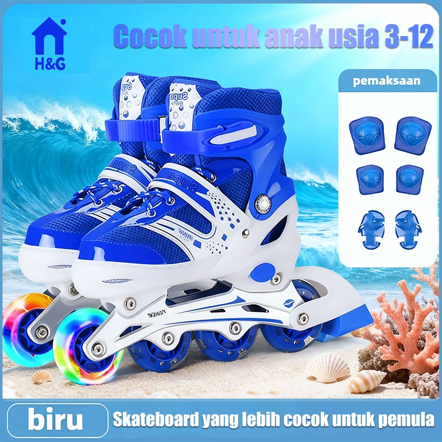 [H&G] Sepatu Roda Anak High Quality + Pelindung Dada/Lutut - Model Bajaj & Inline, Flexible Size