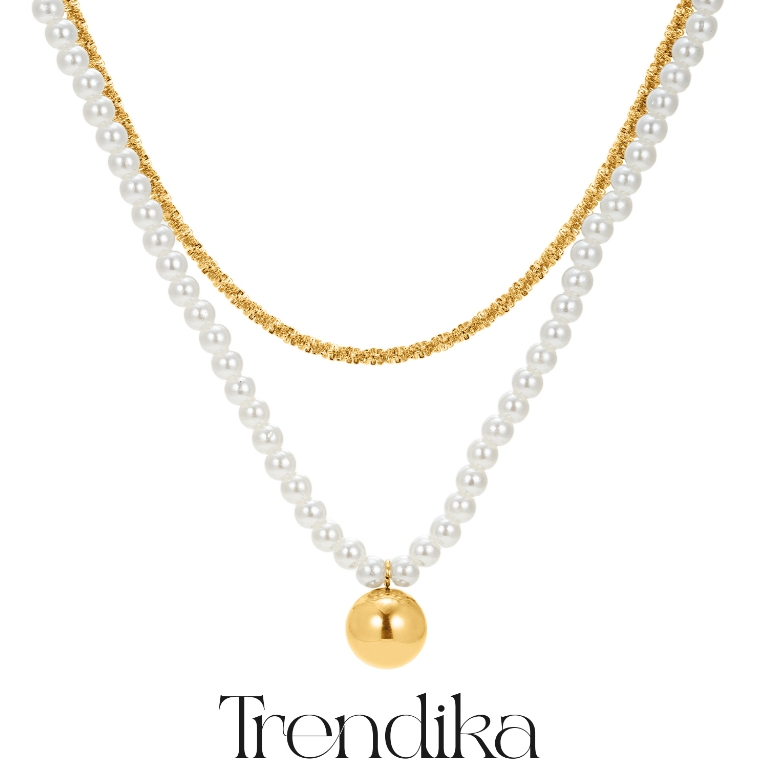 Trendika Kalung emas asli 18k berlapis mutiara yang elegan N1085