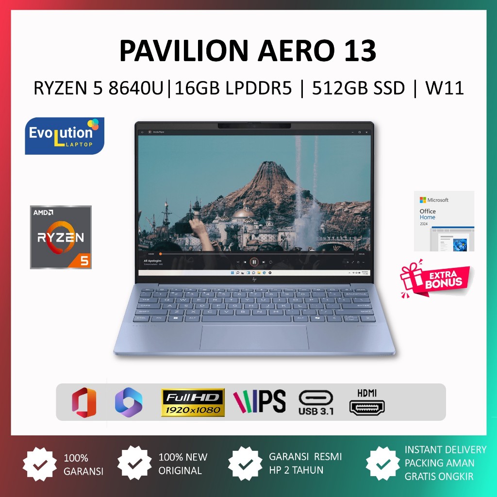 Laptop Hp Pavilion Aero 13 Amd Ryzen 7 8840U 16GB | 1TB SSD WUXGA IPS 100SRGB Win11+ OHS