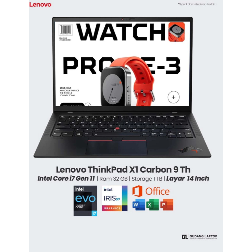 Laptop Lenovo Thinkpad X1 Carbon 9Th Core i7 Gen 11 Ram 32 GB SSD 1 TB Layar 14 Inch Full HD Belum a