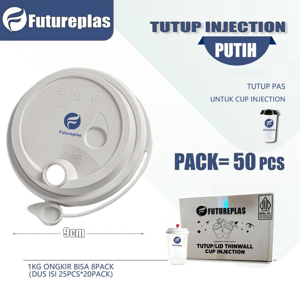 FUTUREPLAS (TUTUP 50 pcs) Lid Cup Injection Putih Connected Lid Sambung Tutup Gelas Plastik Tanpa Se