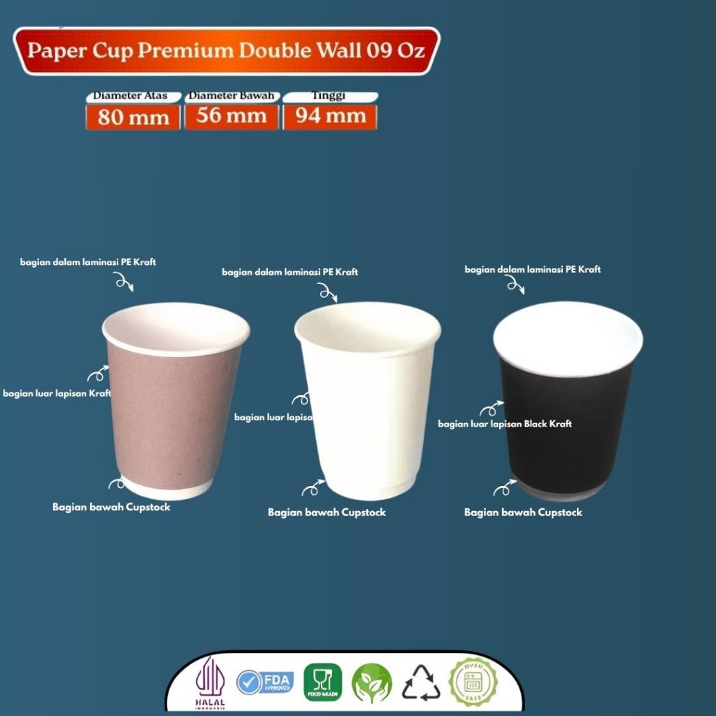 (25 Pcs) Paper Cup 9oz Hot / Paper Cup Polos / Paper Cup Double Wall / Gelas Kertas Premium / Paper 