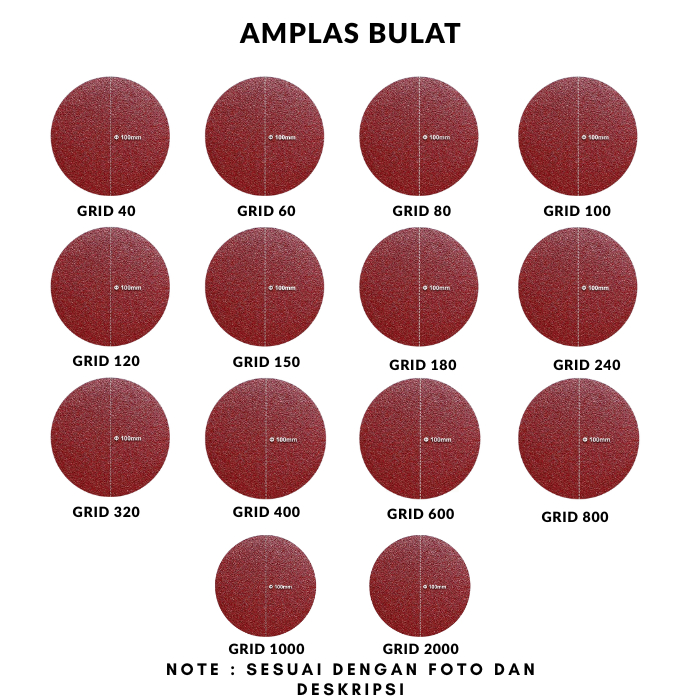 Amplas Bulat Velcro 4 Inch Grid 40 Sampai 2000 Halus Kasar Ukuran 100mm