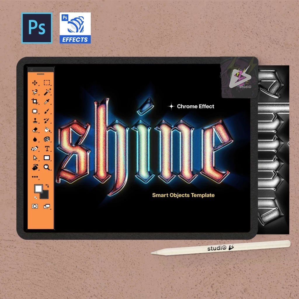 Photoshop Effects - PB Dim Glow Chrome Text Effect