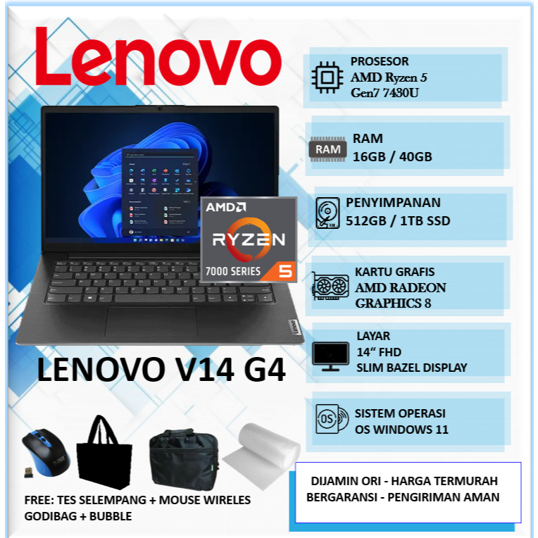 Laptop Lenovo V14 Ryzen 5 16GB 1TB SSD 14" Full HD Windows 11