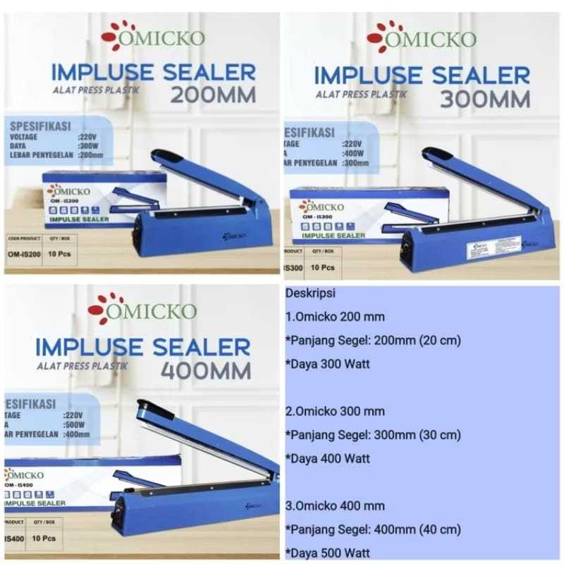 Mesin Pres Plastik Impluse Sealer Omicko Alat Mesin Pres Plastik Penyegel Plastik Ukuran Panjang 20C