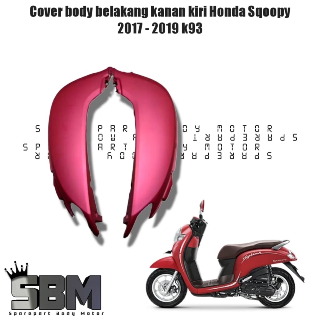Cover Body Belakang Samping Kanan Kiri Honda Scoopy 2017 2019 K93 Warna Merah Doff Red Matte