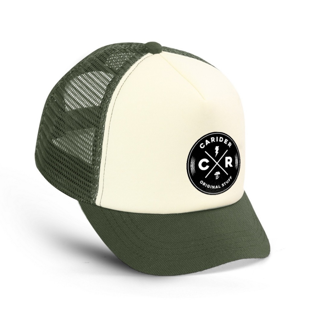 Carider - Topi Trucker Visor Pendek Pria - Topi Jaring Distro Bahan Lotto premium Hijau Army Cream