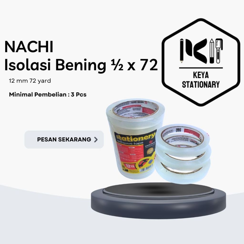 ISOLASI BENING KECIL 12mm 72 YARD / Selotip Bening Grosir / Isolasi Bening Kecil Tebal Nachi