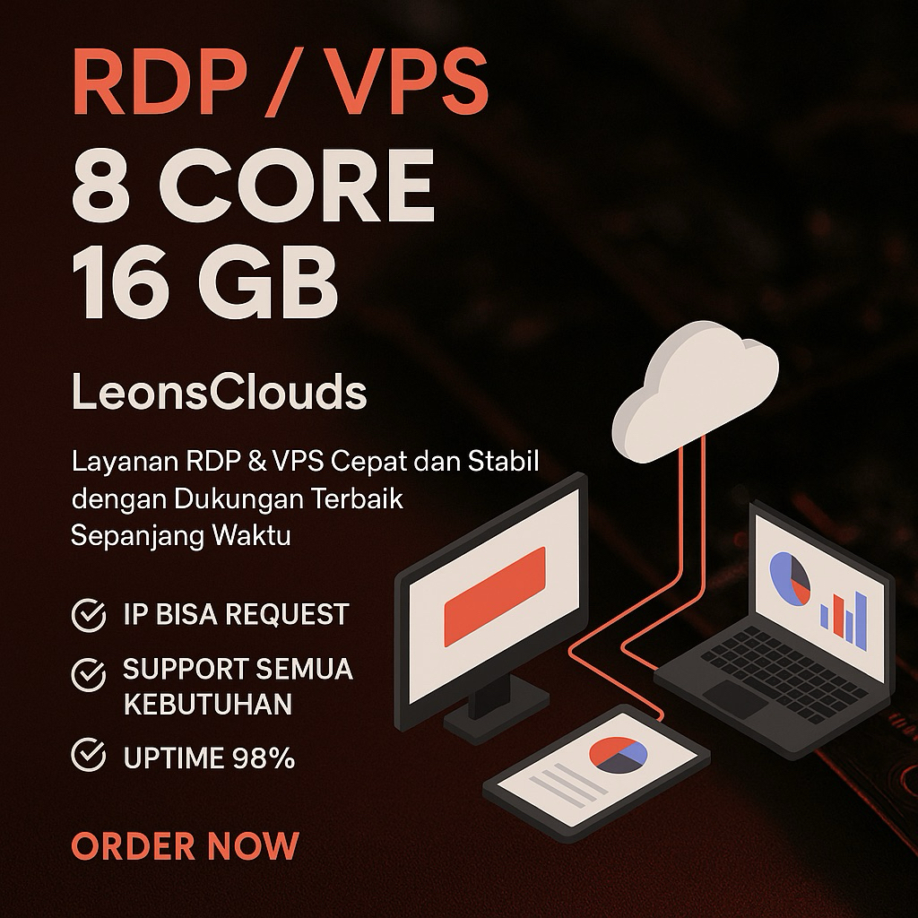 RDP / VPS Ram 16GB 8 Core Bergaransi 30 Hari
