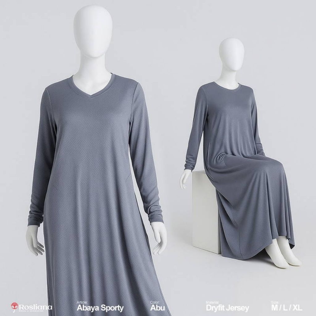 Abaya Sporty Rosliana – Gamis Syar’i Olahraga & Harian Muslimah | Bahan Dry Fit Nyaman, Tidak Mencet