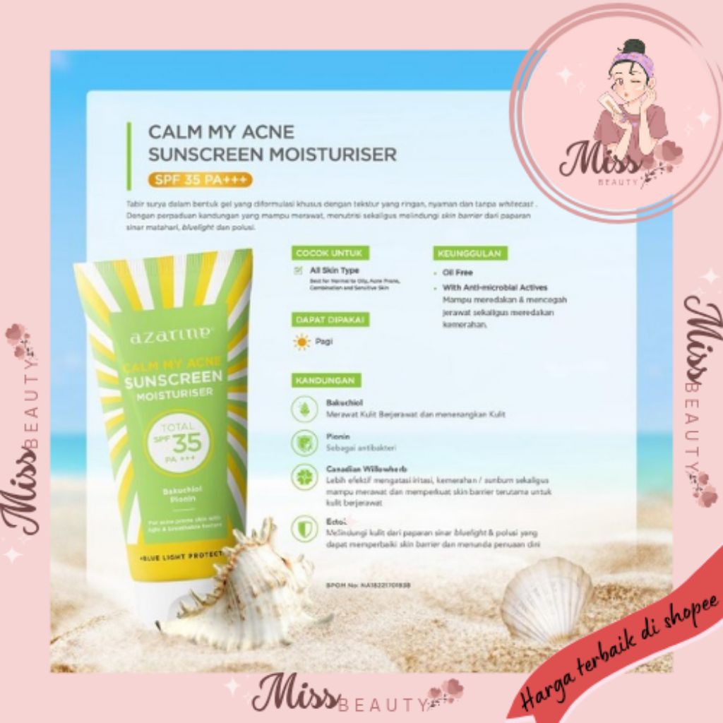 Calm my acne sunscreen azarine || sunscreen azarine