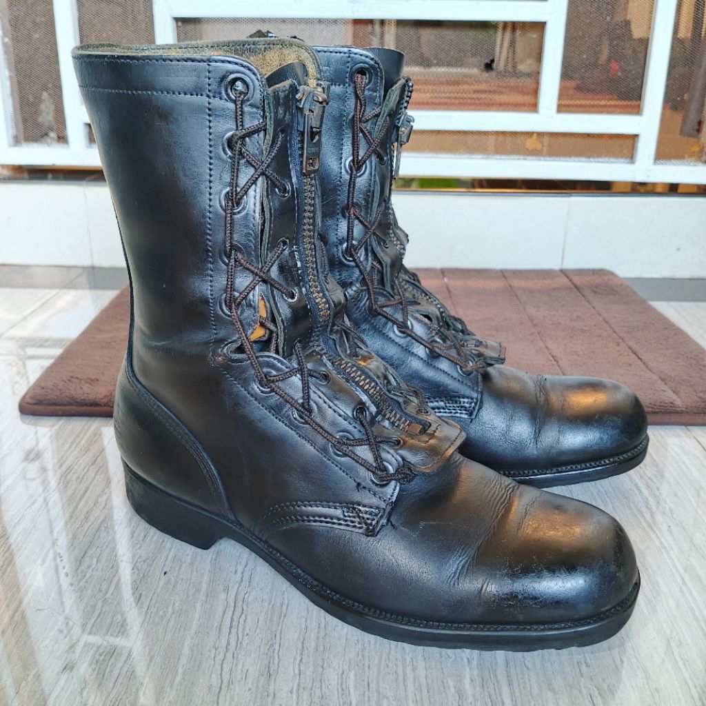 CIC GENESCO USA Vintage Military Combat Army Hiking Tactical High Boots Biker Motor Full Black Leath