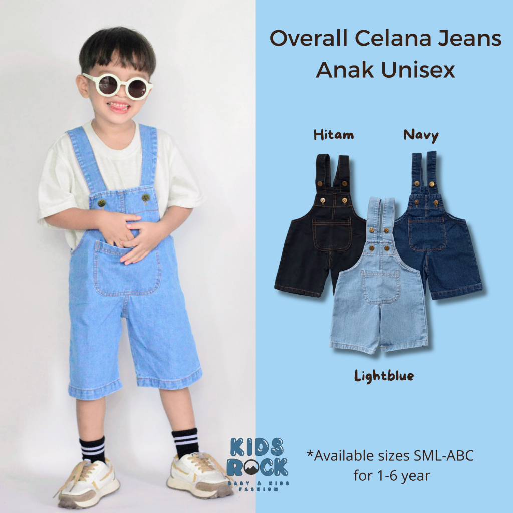 BAJU KODOK OVERALL CELANA PENDEK ANAK JEANS UNISEX