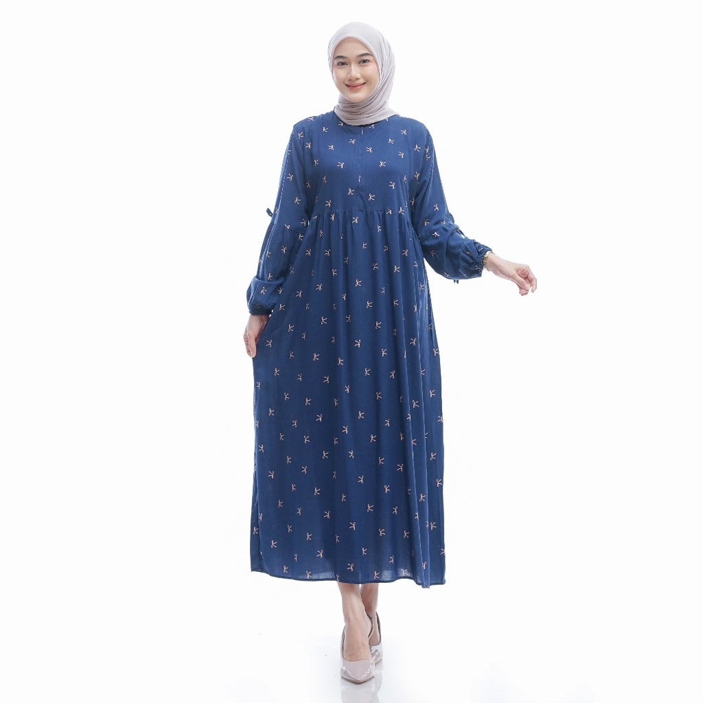 Velisa Maroon Ribbon Dress - Gamis Premium Motif Pita Elegan Muslimah Modern-Pita kecil Navy