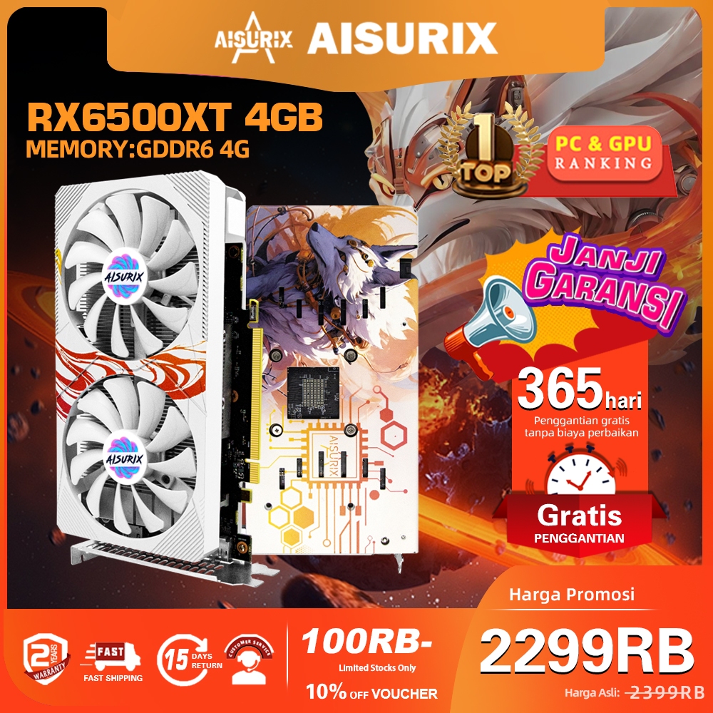 AISURIX AMD RX 6500 XT 4GB VGA Card GDDR6 1024SP HDMI Graphics Card RX 6600XT 8GB Video Card GPU For