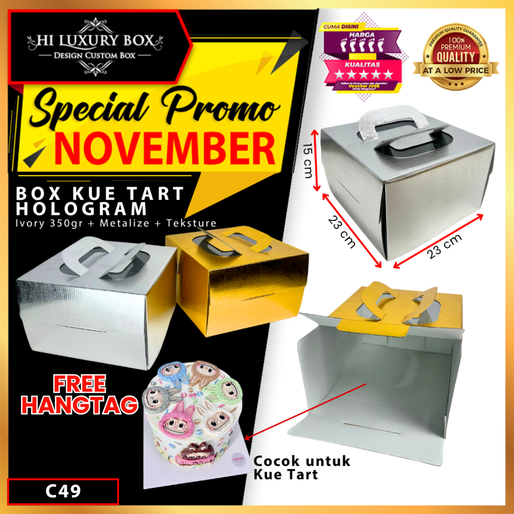 Cake Box - Dus Kue Hologram - Box Kue Mewah Silver Hologram - C49