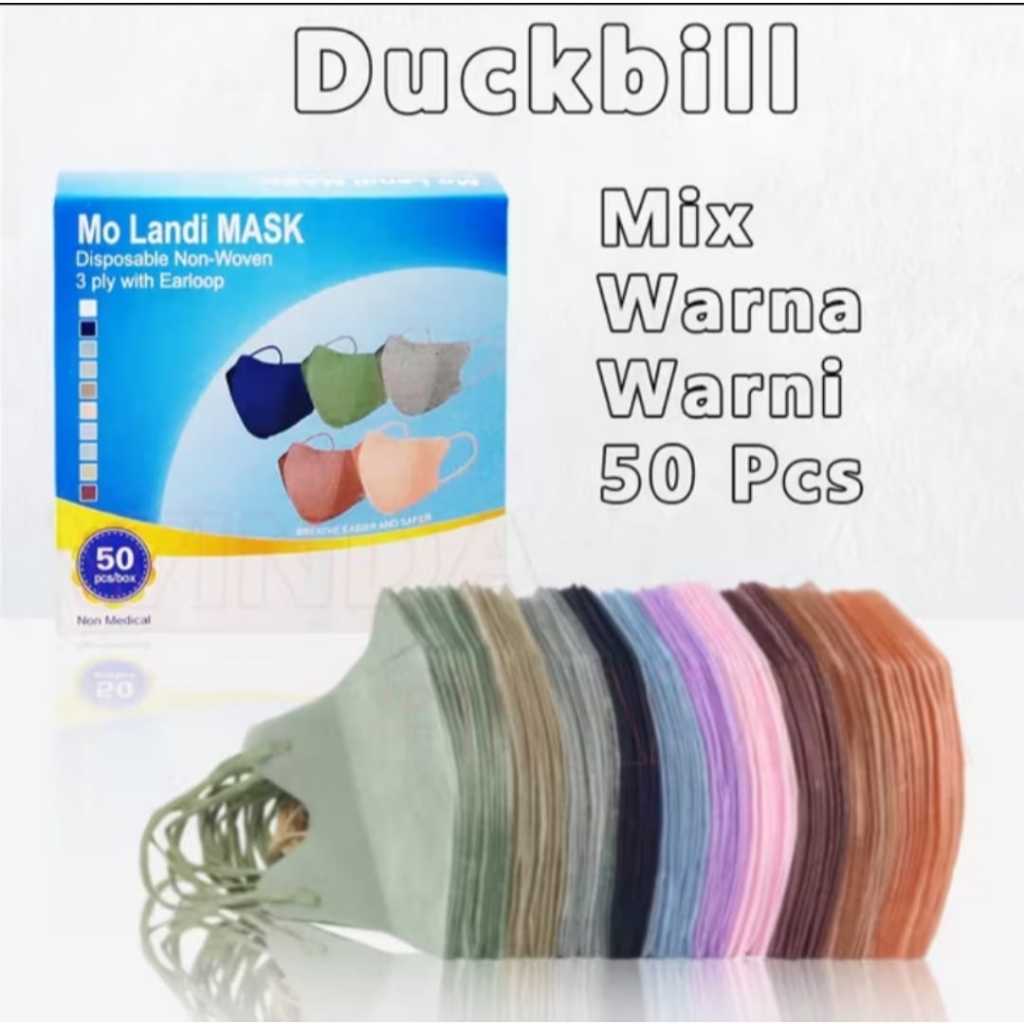 Trouve Masker Duckbill 50 Pcs Tebal Duckbill Warna Warni Hitam Putih 1 Box Face Mask Mix Warna