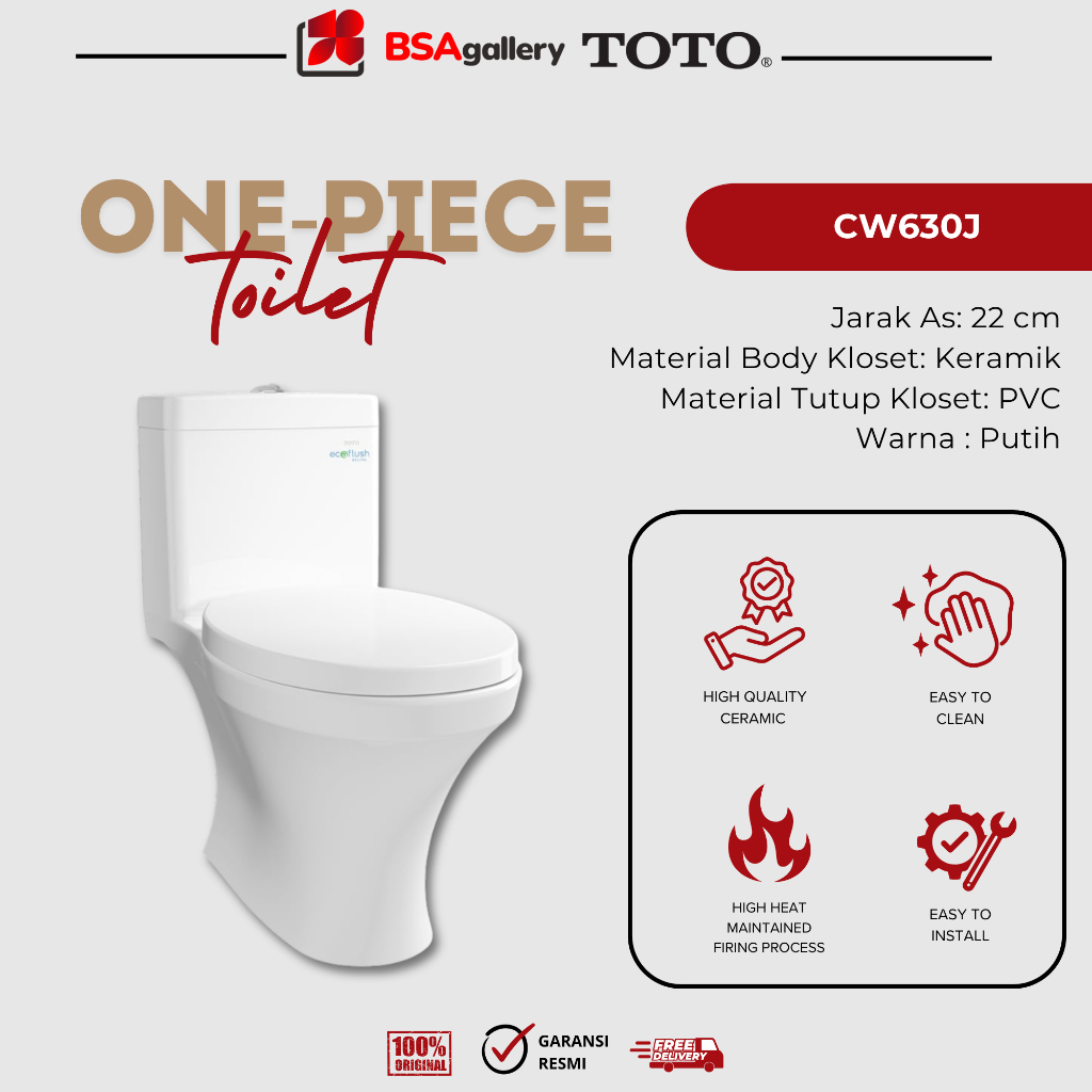 KLOSET TOTO CW630J / CW 630 J / KLOSET DUDUK TOTO MONOBLOK ONE PIECE 100% ORIGINAL TOTO