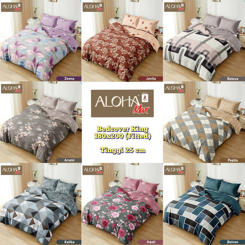 Bedcover Aloha Max 180x200 + Sprei Fitted motif -  Bed Cover Aloha Max King - Bedcover Flat Ready Ma