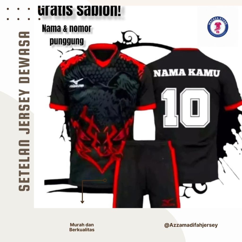 JERSEY DEWASA CUSTOM NAMA & NOMOR | GRATIS SABLON | BAHAN DRY-FIT