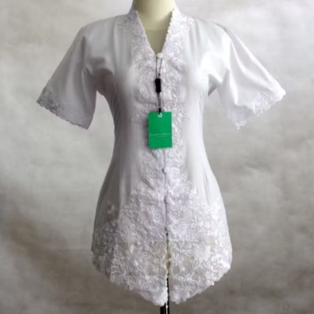 kebaya encim modern putih lengan pendek
