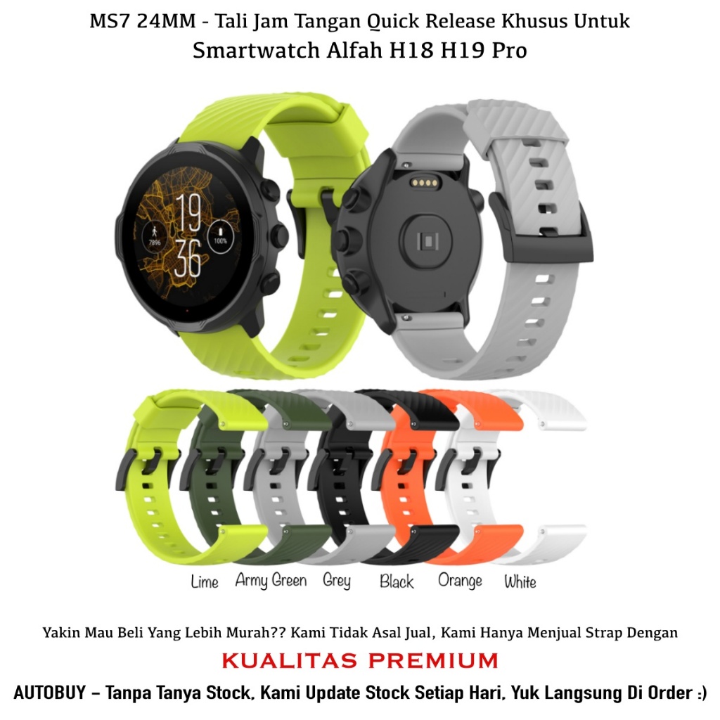 MS7 Strap Smartwatch Alfah H18 H19 Pro - Tali Jam Tangan 24mm Rubber Silikon