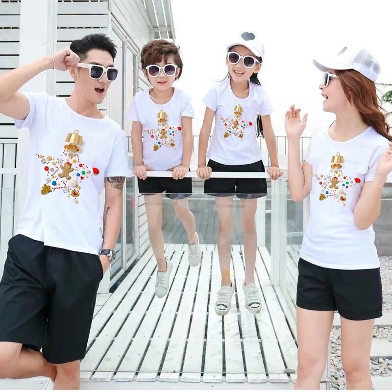 Mystique.id-Baju Kaos COUPLE FAMILY GINGERBREAD CHRISTMAS LONCENG BINTANG