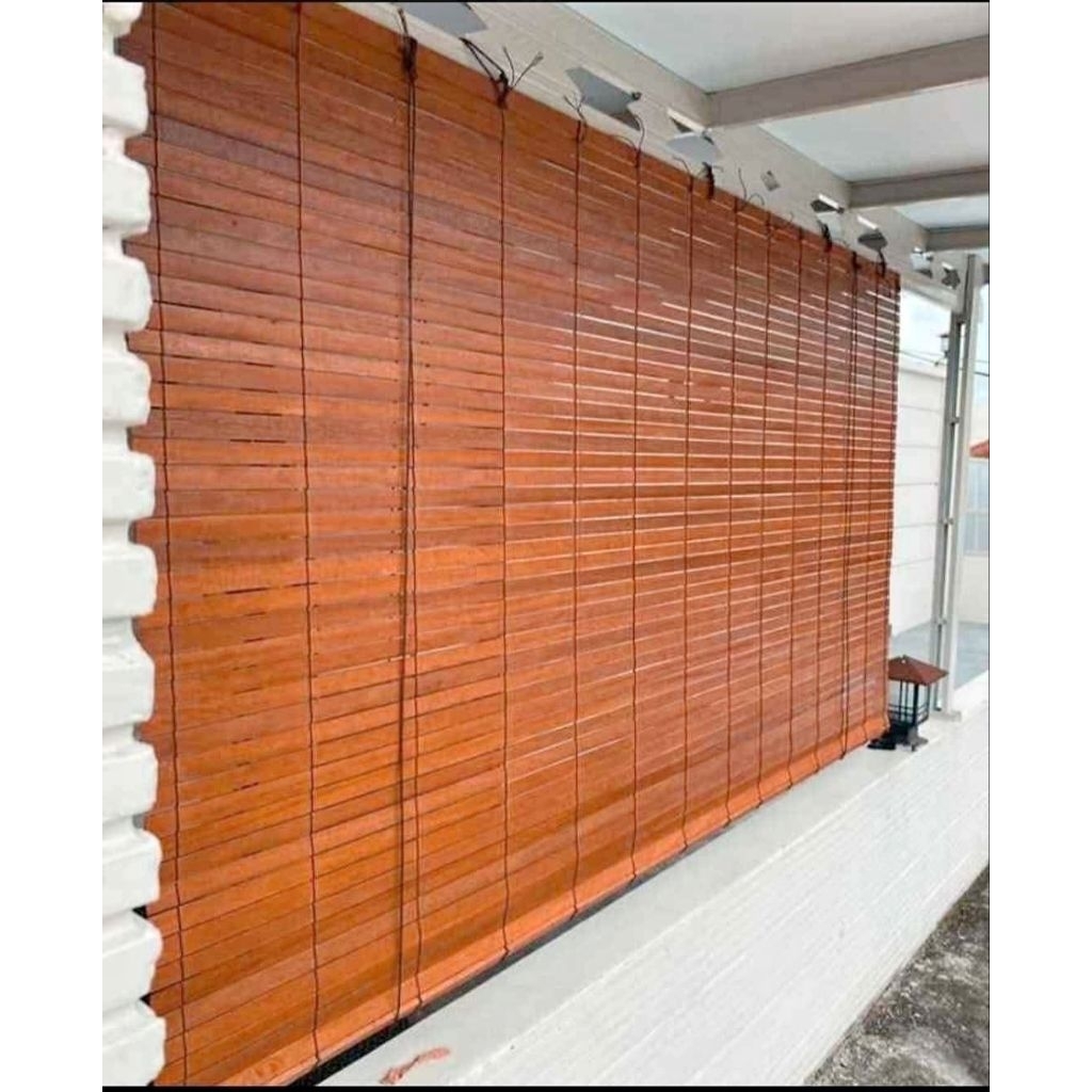 Tirai gulung kayu jati + kerekan