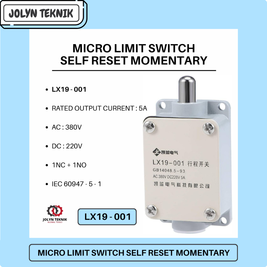 LIMIT SWITCH LX19-001 PLUNGER MOMENTARY LIMIT SWITCH 1NC 1NO