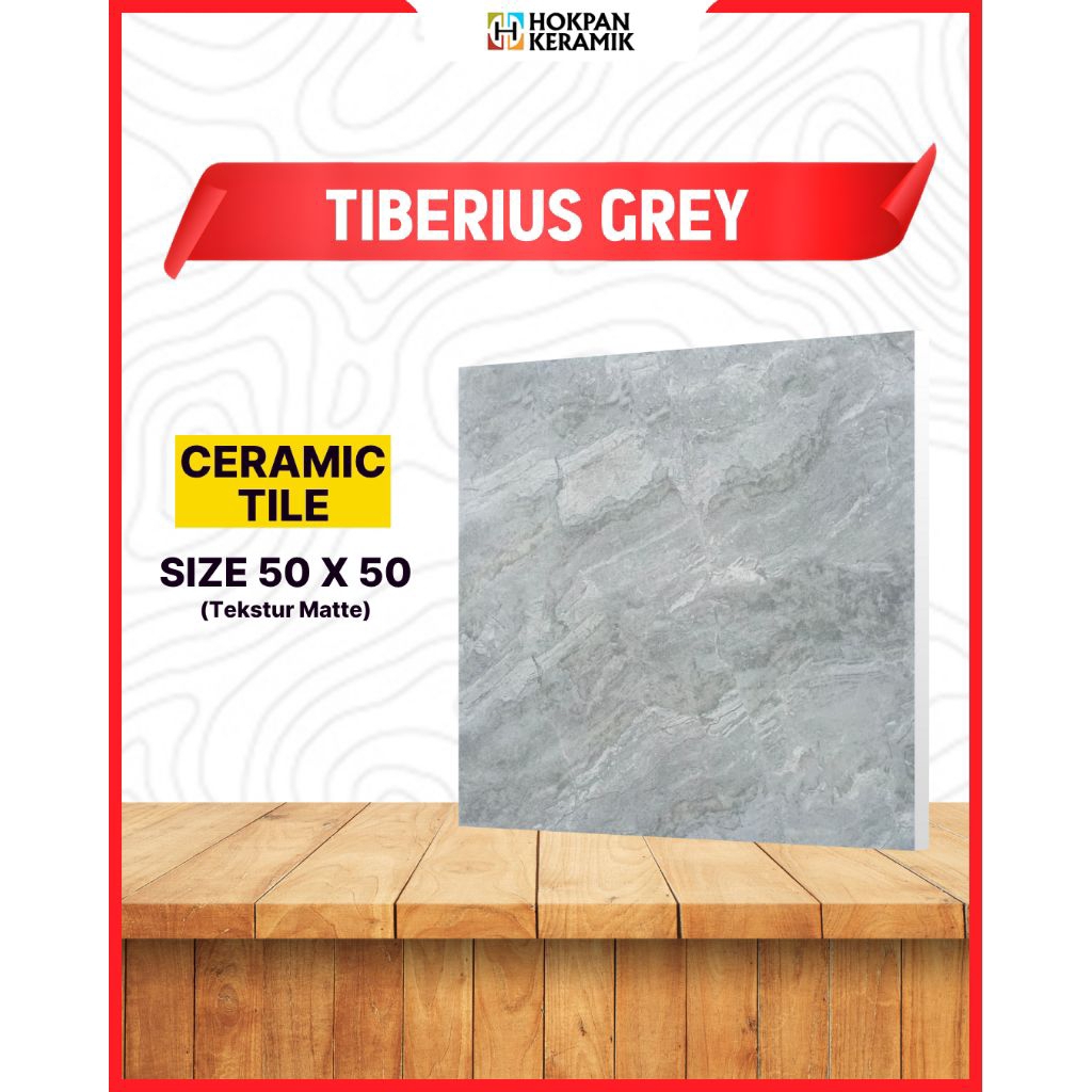 Lantai Keramik Motif Batu Marmer Tiberius Grey 50x50 Glossy - Hokpan Keramik