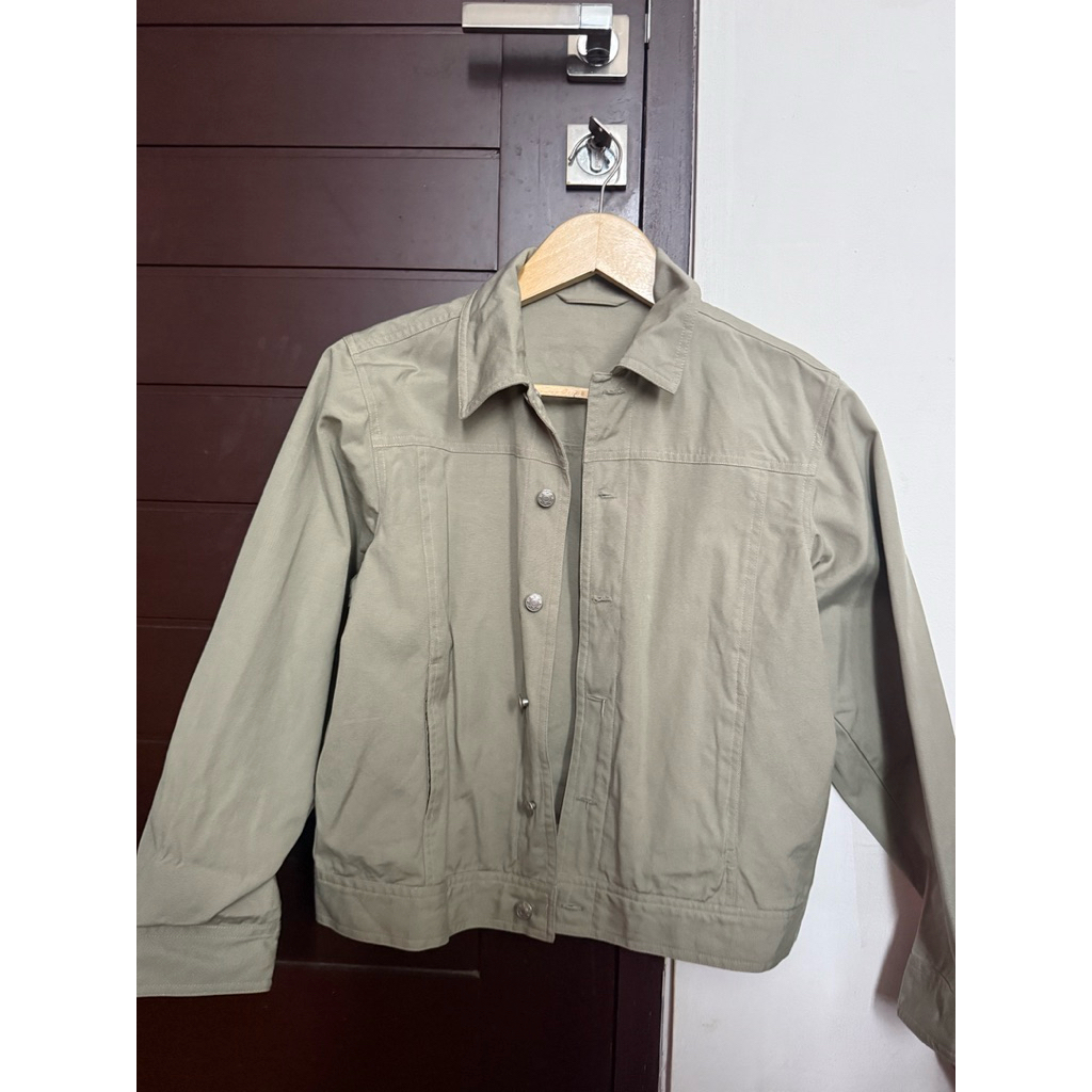 Outer denim bahan jins jeans warna hijau sage