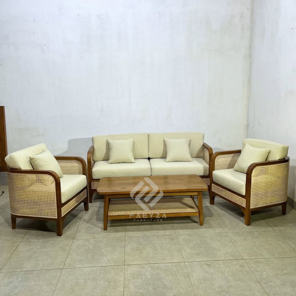 Set Kursi Tamu Kayu Jati Rotan | Kursi Rotan | Kursi Tamu Minimalis