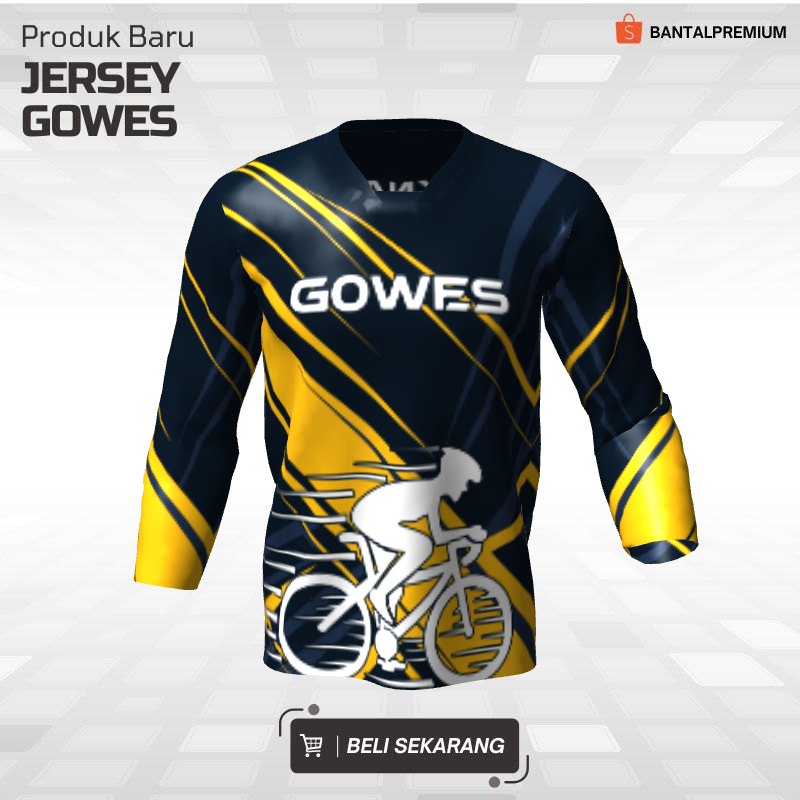 Kaos Jersey Gowes Sepeda Navy Kuning Motif Abstrak 14 - Jersey Lengan Panjang
