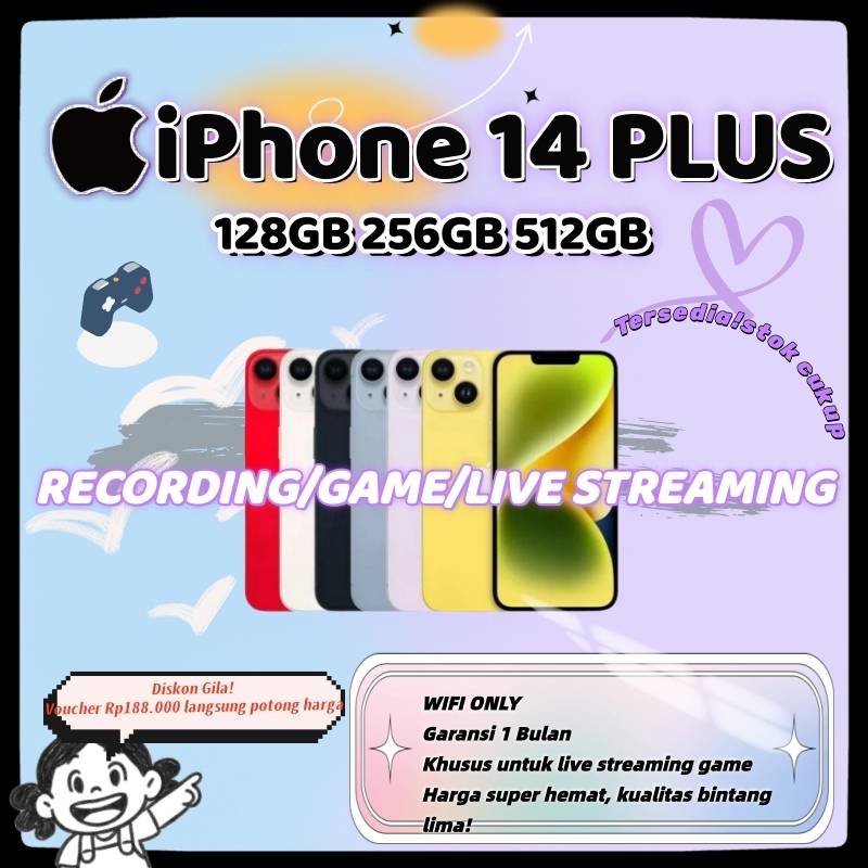 iPhone 14 Plus Indonesia Ready Stock, iP14 Plus 128/256/512GB, Second Apple