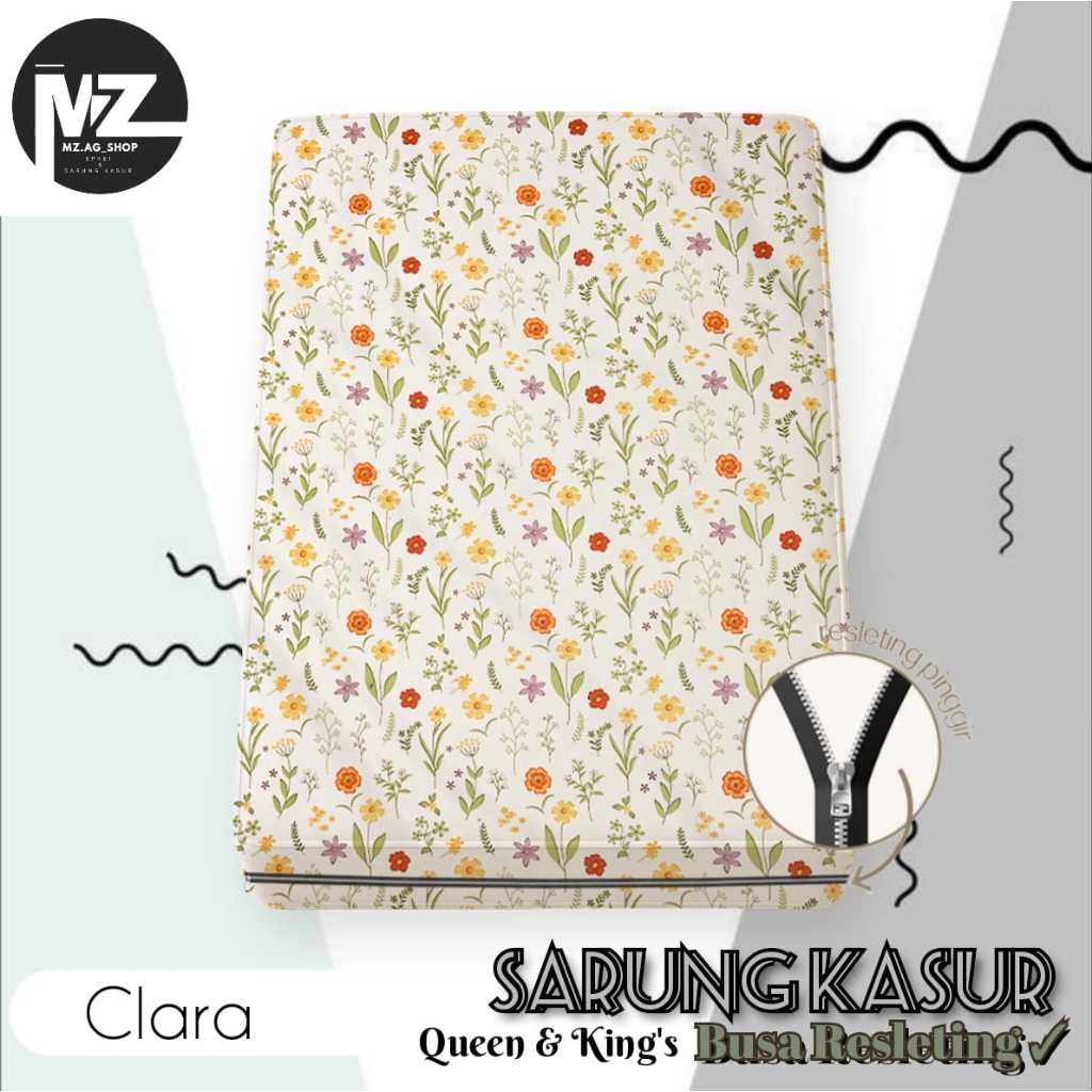 Sprei Aesthetic Motif Clara / Sprei Resleting Sarung Kasur Busa Resleting 70x200x5 - 80x200x10 - 90x