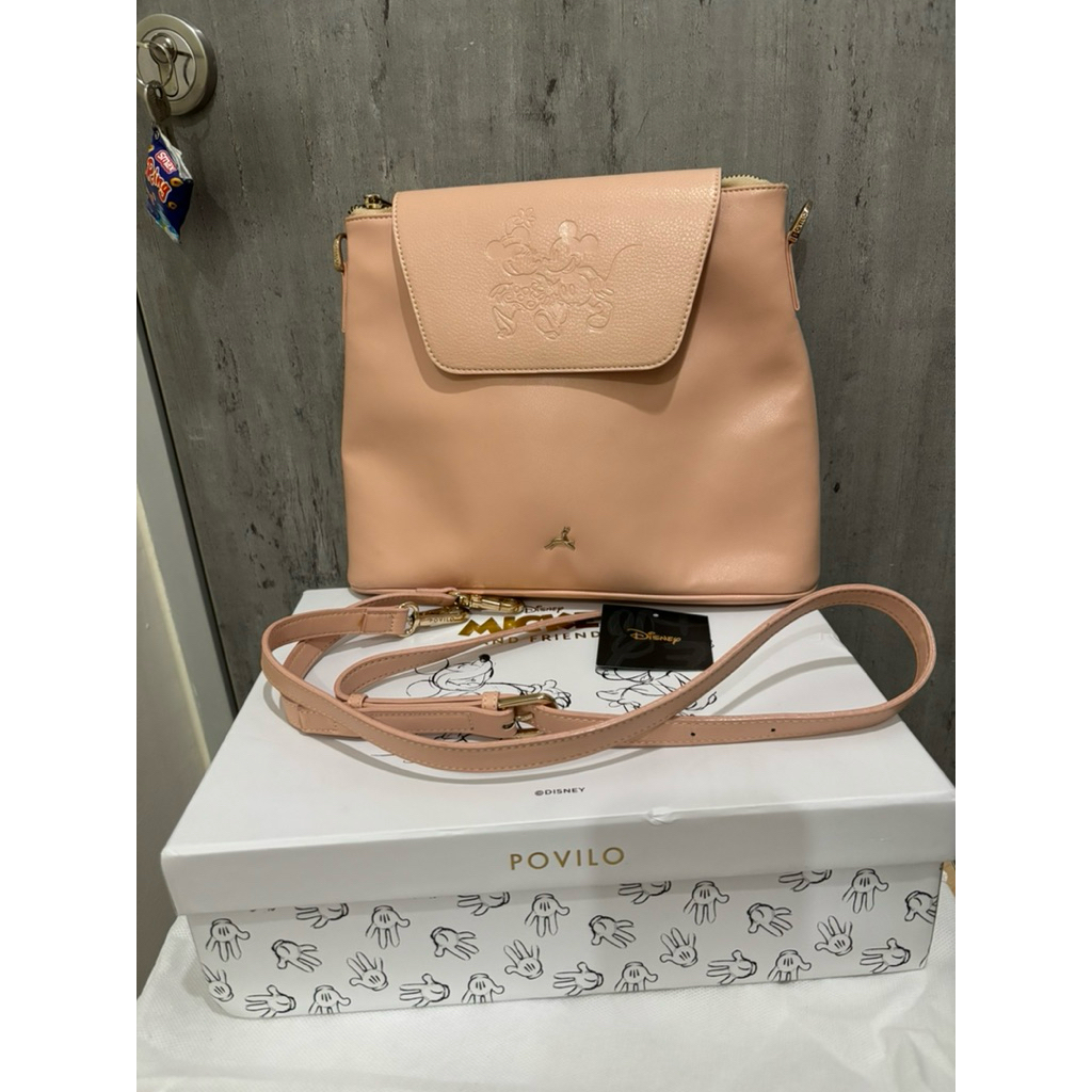 SALE JUAL MURAH POVILO X MICKEY SUPER LIMITED BLUSH COLOUR PREMIUM COMFY SLING BAG PRELOVED PINTERES
