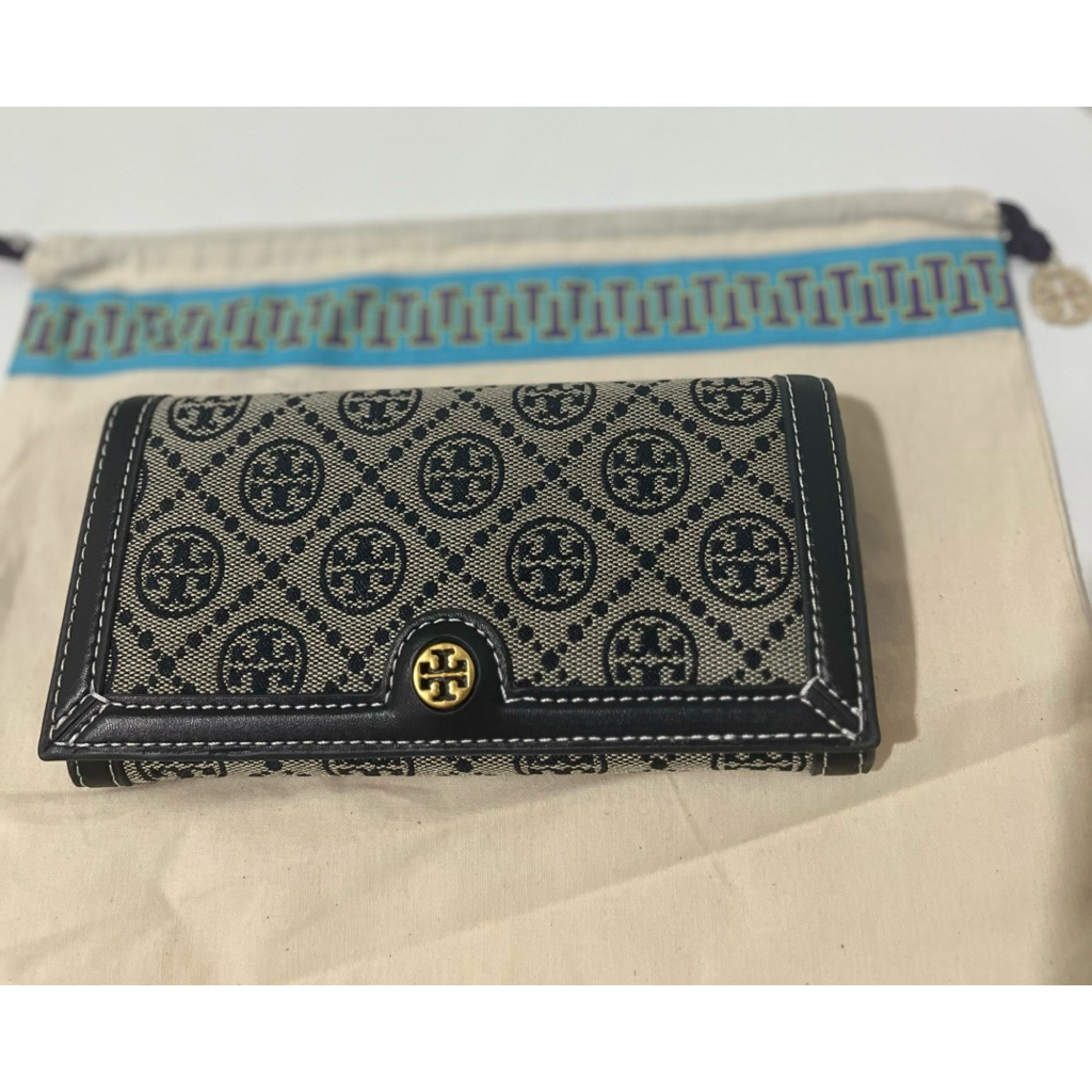 Preloved Tory Burch T Monogram Jacquard Wallet Navy