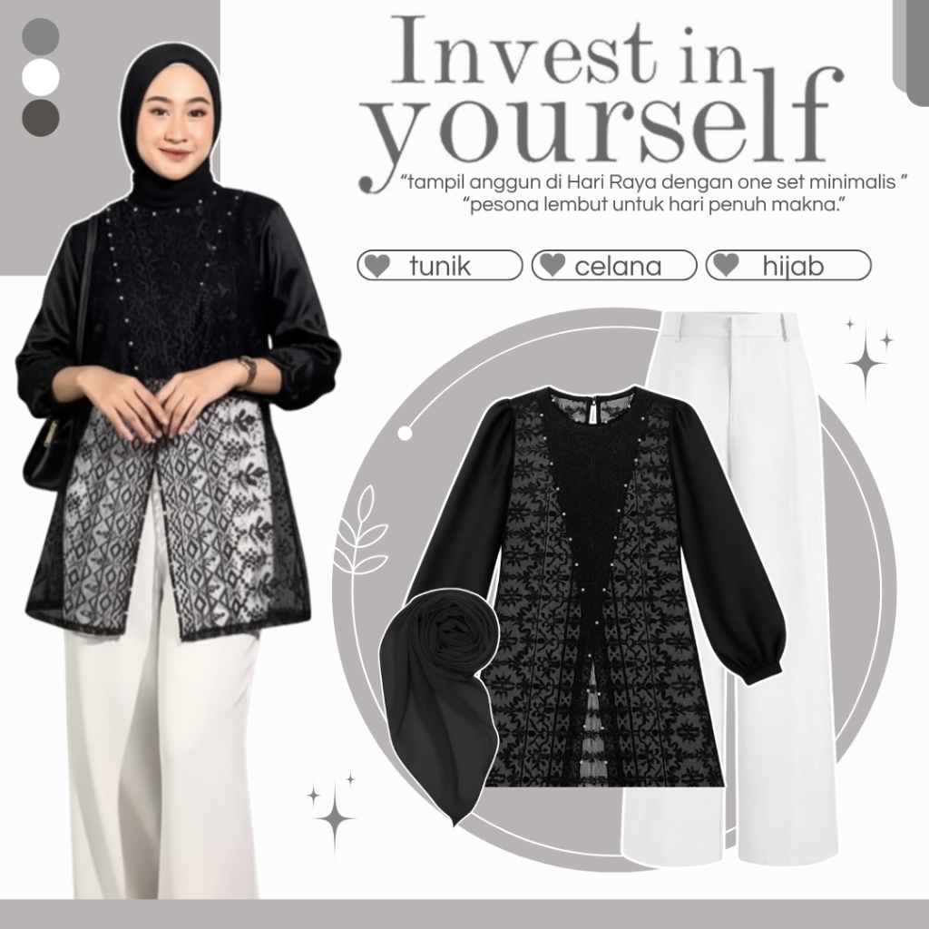 Outfit Kondangan Remaja Terbaru ( Tunik Brukat - Celana - Hijab ) Setelan Wanita Kekinian - MM161N