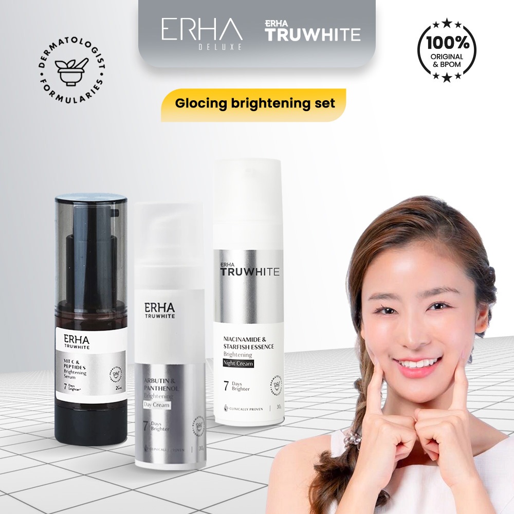 ERHA Truwhite Brightening Day, Night Cream, Vitamin C Serum - Krim Pemutih Wajah Niacinamide